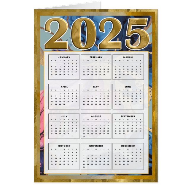 2025 Jahr auf einen Blick Kalender Neujahrskarte (Vorne)