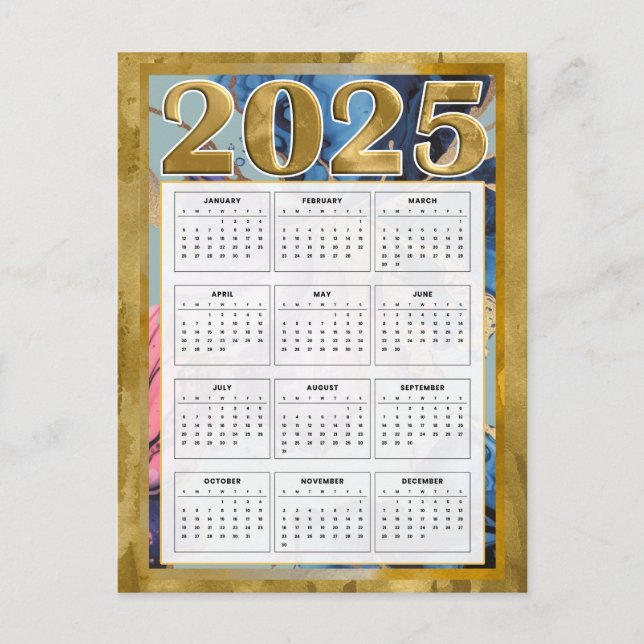 2025 Jahr auf einen Blick Kalender Neujahrskarte Postkarte (Vorderseite)