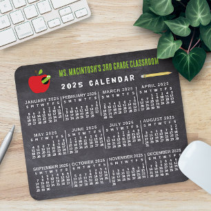 2025-Jahr-Kalender Schulkalender Name des Lehrers Mousepad