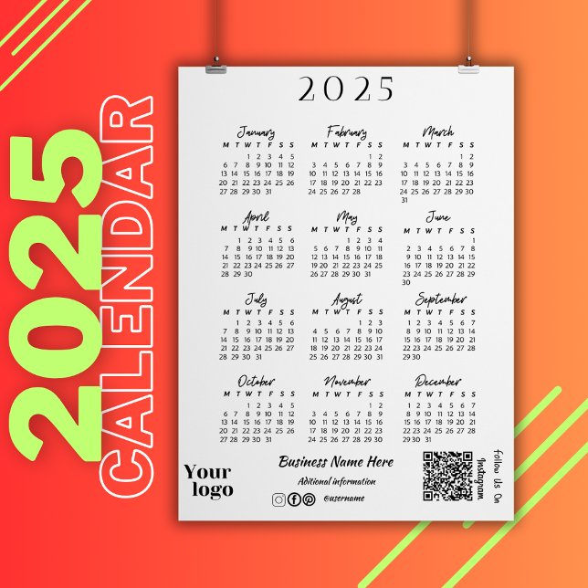 2025 Jahre Kalenderskripttypografie Weiß Einladung (2025 Year Calendar Script Typography White Invitation)