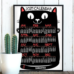 2025 Jahres-Monatskalender Mid-Century Schwarze Ka Poster