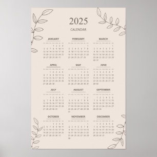 2025 Jahreskalender Florale Linienkunst Minimalist Poster