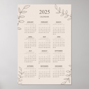 2025 Jahreskalender Florale Linienkunst Minimalist Poster
