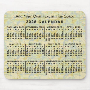 2025 Jahresmonatskalender Alte Karte Personalisier Mousepad