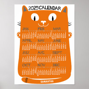2025 Jahresmonatskalender Mittelalter Orange Katze Poster
