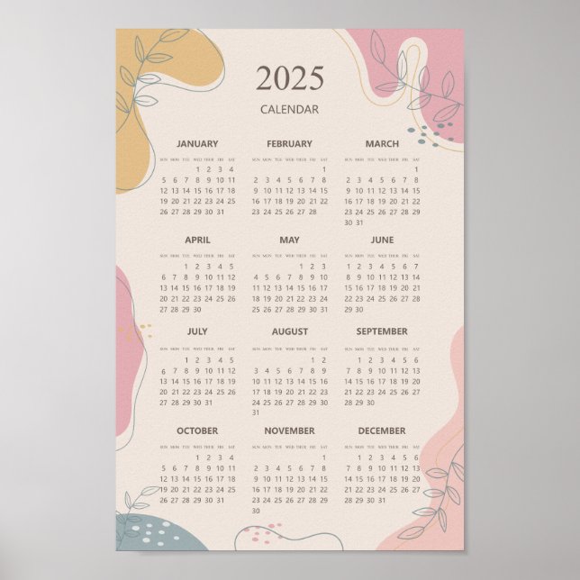 2025 Jährlicher Kalender Abstrakt Ästhetik Minimal Poster (Vorne)