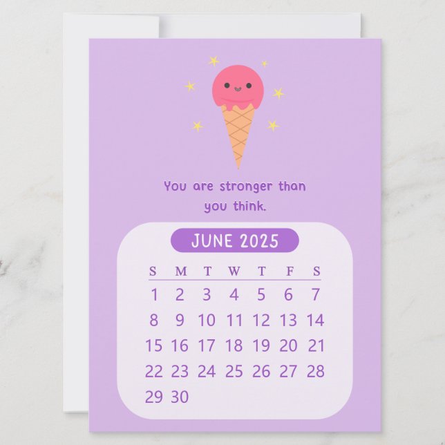 2025 Juni Monatlicher Kawaii Motivierend Kalender Einladung (Vorderseite)