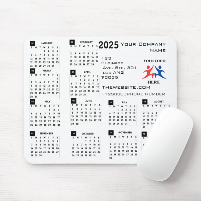 2025 Kalendar Company Logo und Text Mousepad (Mit Mouse)