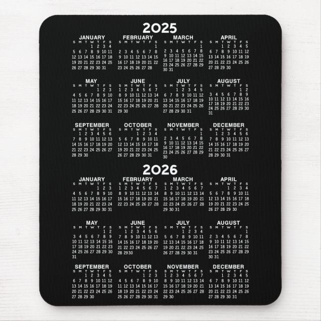 2025 Kalender 2026 - schwarzer Hintergrund - Verti Mousepad (Vorne)