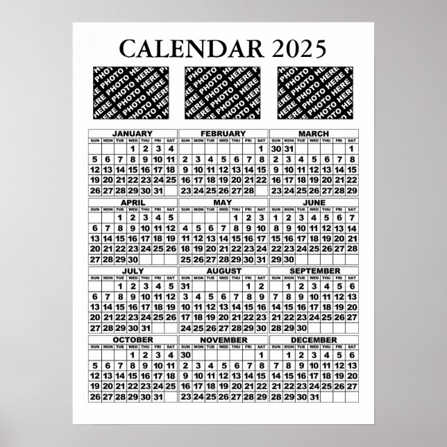 2025 Kalender 3 Fotos hinzufügen Poster White 18x2 (Vorne)
