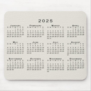 2025 Kalender auf Beige Imitate Leinwand Textur Mousepad