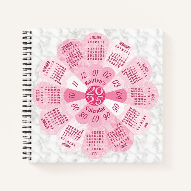 2025 Kalender Benutzerdefinierter Boho Retro Rosa  Notizbuch (Vorderseite)
