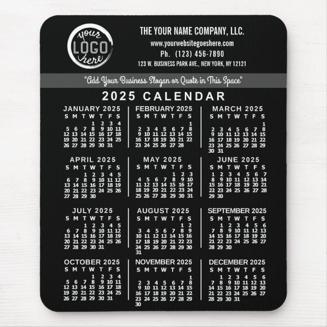 2025 Kalender Black Custom Business Logo Name Easy Mousepad (Vorne)