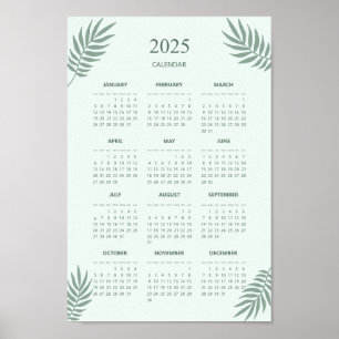 2025 Kalender Boho Floral Ästhetik Mintgrün Poster