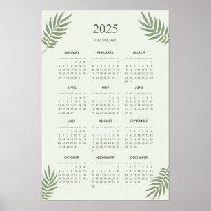 2025 Kalender Boho Floral Ästhetik Salbeigrün Poster