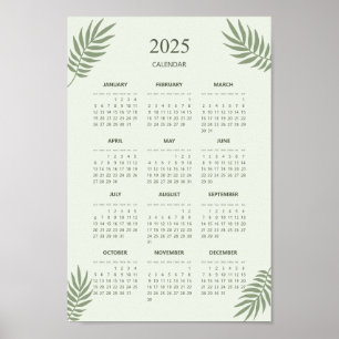 2025 Kalender Boho Floral Ästhetik Salbeigrün Poster