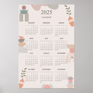 2025 Kalender Boho Mitte des Jahrhunderts Abstrakt Poster