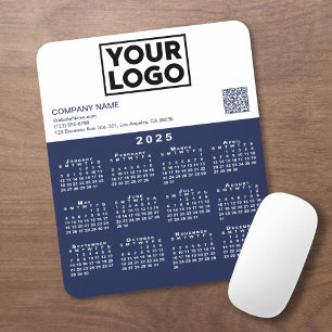 2025 Kalender Business Logo QR Code Navy White Mousepad