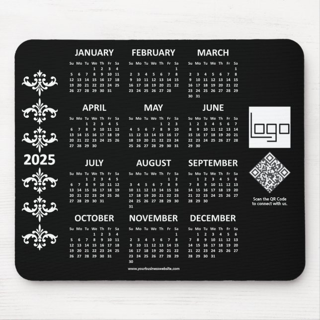 2025 Kalender Business-Logo QR-Code Schwarzes Baro Mousepad (Vorne)