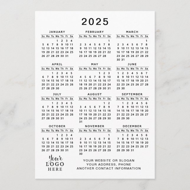 2025 Kalender Business-Logo Schwarz-Weiß-Minimal Programm (Vorderseite)