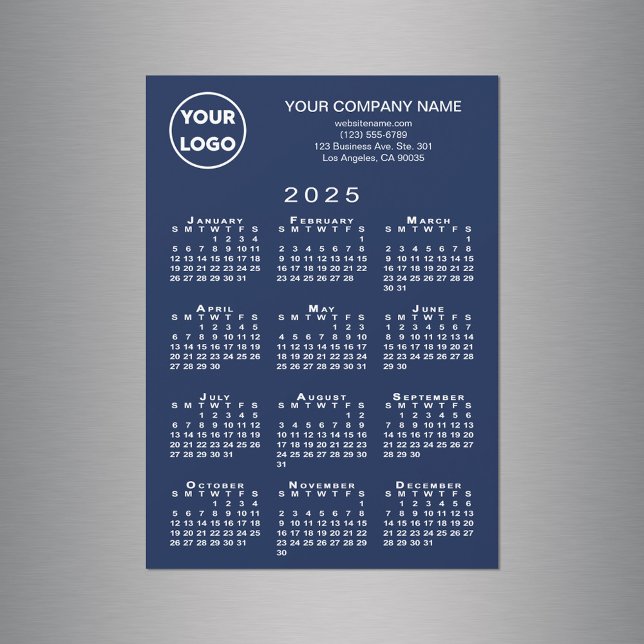2025 Kalender Business-Logo Text Navy Magnet-Karte Magnetkarte (2025 Calendar Business Logo Text Navy Magnet Card in situ)