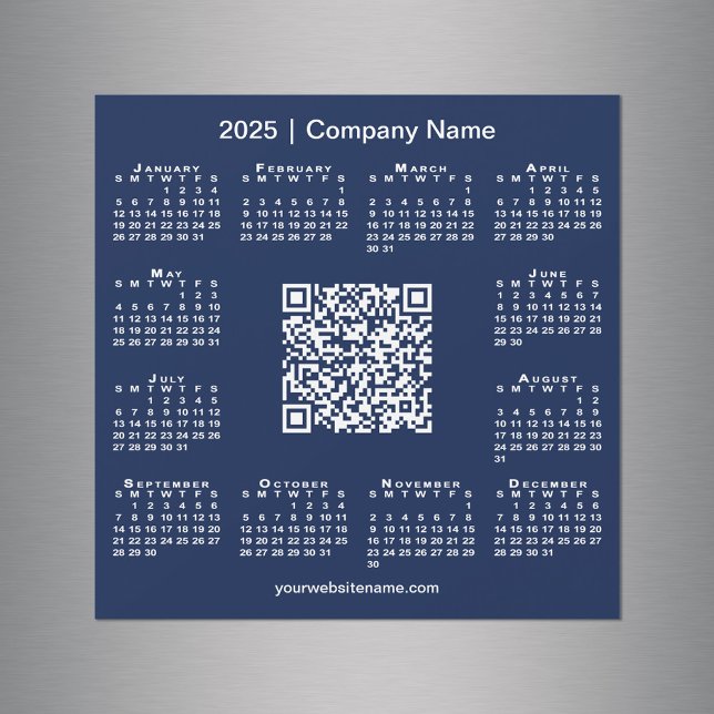 2025 Kalender Custom Business QR Code Navy Magnet (2025 Calendar Custom Business QR Code Navy Magnet in situ)