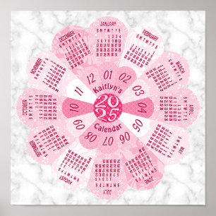 2025 Kalender Einzigartige Rosa-Blume rund um Boho Poster