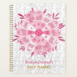2025 Kalender Einzigartiger Boho Pink Blume Indivi Planer<br><div class="desc">Behalt mit diesem wunderschönen, personalisierten Kalender-Planer den Überblick über das Datum 2025. Das einzigartige Design bildet die Form einer Blume, wobei die Kalendermonate in einem Kreis auf den Blättern liegen. Es verbindet ein Retro-Hippie-Böhmen-Look mit modernen Farben und einem trendigen Marmorrand. Die Farben sind in Rosa, Grau und Weiß gehalten. Verwenden...</div>