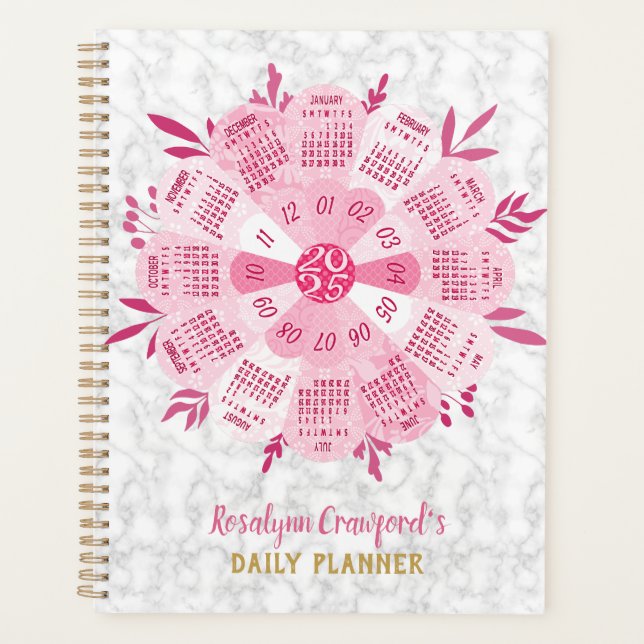 2025 Kalender Einzigartiger Boho Pink Blume Indivi Planer (Vorderseite)