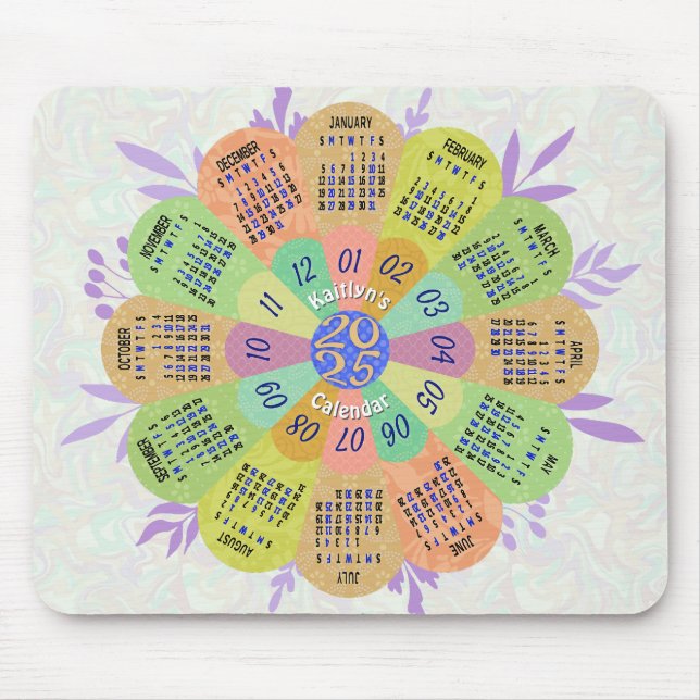 2025 Kalender Einzigartiger Boho Retro Blume Indiv Mousepad (Vorne)