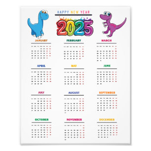 2025 Kalender farbenfroh Funny Dinosaur Fotodruck