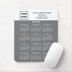 2025 Kalender - Firmenlogo und Text in Grau weiß Mousepad