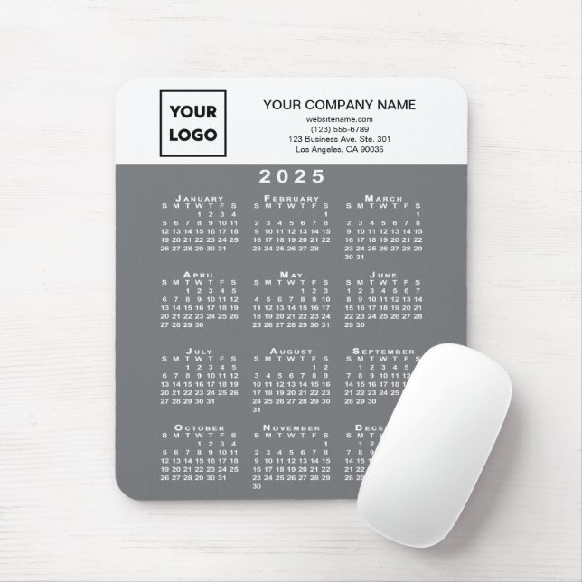 2025 Kalender - Firmenlogo und Text in Grau weiß Mousepad (Mit Mouse)