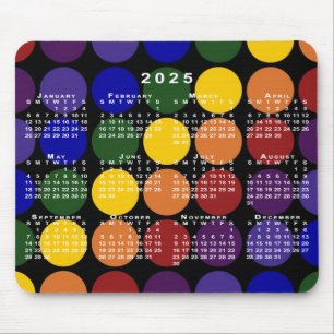 2025 Kalender LGBTQ Rainbow Polka Dots on Black Mousepad