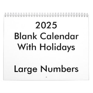 2025 Kalender mit Feiertagen und großen Zahlen