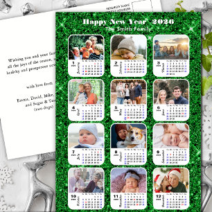 2025 Kalender Moderne Familie 12 Foto Grüner Glitz Feiertagspostkarte