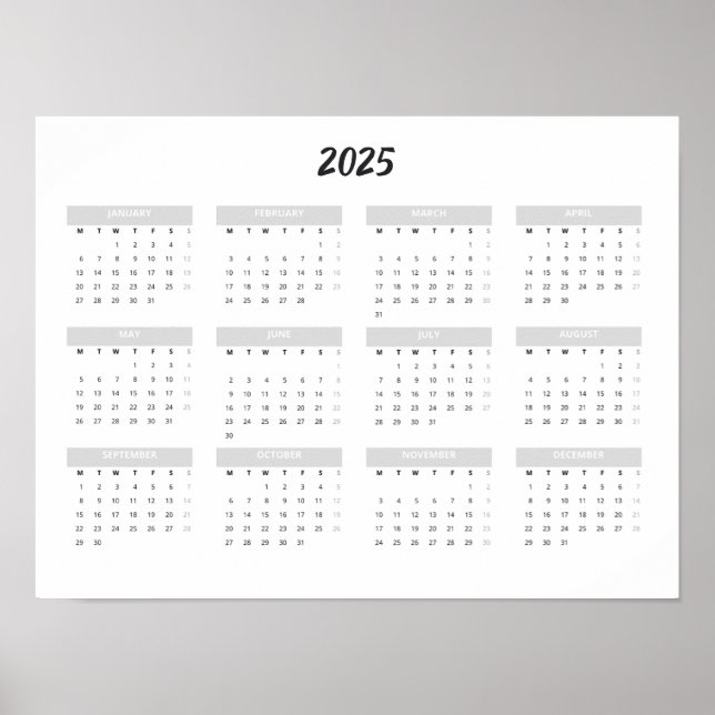 2025 Kalender nach Monat Zuhause School Office Wal Poster (Vorne)
