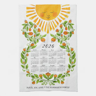 2025 Kalender Niedlich Sun Orange Blume Blumenmust Geschirrtuch