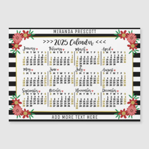 2025 Kalender Preppy Floral Stripes Custom Magnet
