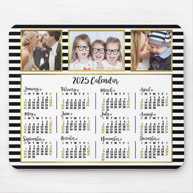 2025 Kalender Preppy Stripes Custom Foto Collage Mousepad (Vorne)