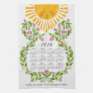 2025 Kalender Rosa Blume Niedlich Sonnenblumen Geschirrtuch