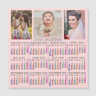 2025 Kalender Rosa Familie Foto Collage Magnet