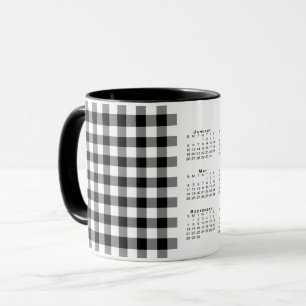 2025 Kalender Schwarz-weiß Gingham Karierte Vorlag Tasse