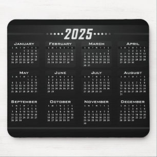 2025 Kalender Stilvolle Schwarz-weiße Großschrift Mousepad
