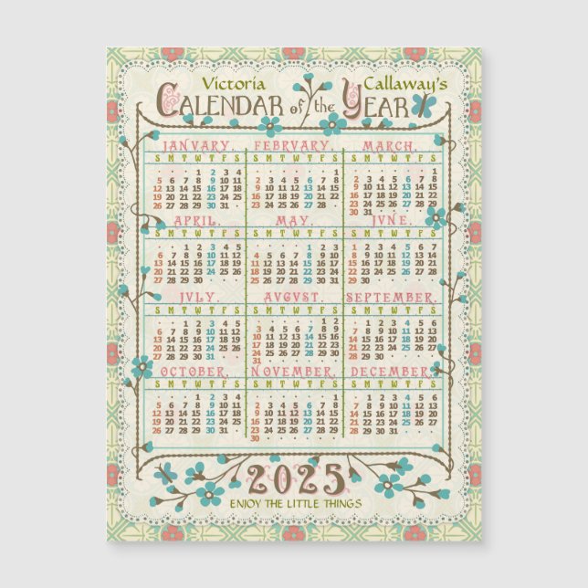 2025 Kalender Viktorianisch Jugendstil Kleines Mag Magnetkarte (Vorderseite)