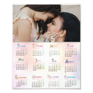 2025 Kalender Wasserfarbe Einhorn Rosa Regenbogen Fotodruck