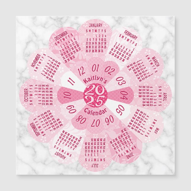 2025 Kalenderjahr Custom Boho Pink Blume Magnet (Vorderseite)