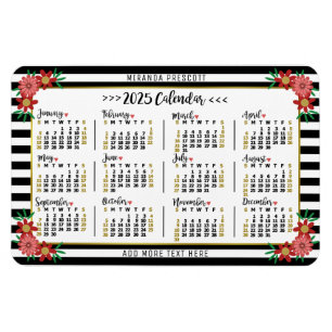 2025 Kalenderjahr Monatliche Blumenstreifen Vorber Magnet