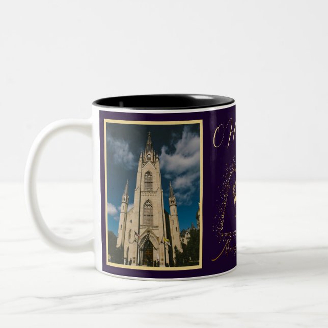 2025 Krippe Manger Gold Holy Night Script Foto Zweifarbige Tasse (Links)