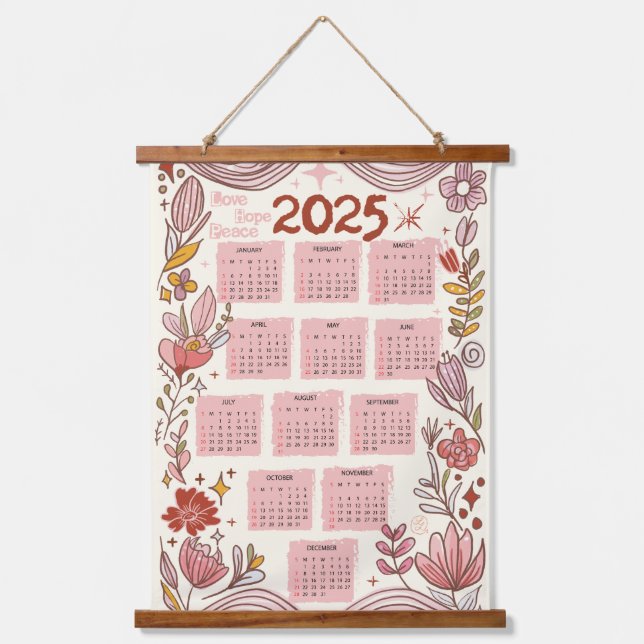 2025 Liebe, Hoffnung, Frieden Wandteppich Mit Holzrahmen (Vorderseite)